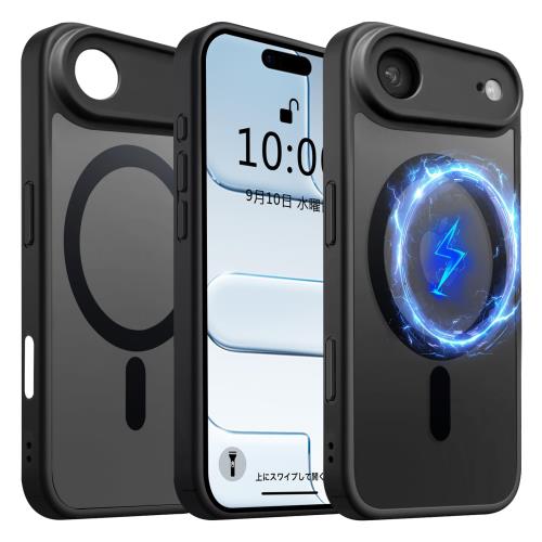 BlxnytiPhone Air ケース MagSafe MIL規格取得 衝撃吸収 耐衝撃 PC + TPU 2重構造 レンズ保護 クリア 軽薄 黄変抑制 MagSafe ワイヤレス 充電対応 アイフォン Air 透明 スマホケース 保護 カバー (ブラック・半透明)(2)