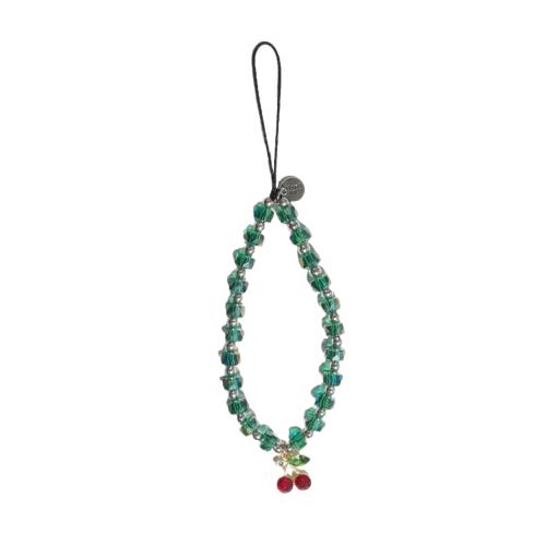 [EZ PEACH] ストラップ スマホ 手首 落下防止 携帯 ハンドストラップ 女の子 吊り下げペンダント装飾 落下防止 カラフルビーズ 果物 可愛い イチゴ さくらんぼ カラフルビーズ スマホ小物 全機種対応 (さくらんぼ/Green)