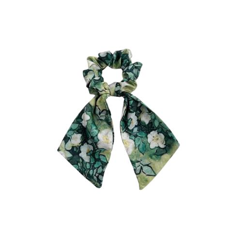 EZ PEACH シュシュ おしゃれ 大人 スクエア型 華やか 可愛い シュシュ 大きめ 髪ゴム ボリューム リボンシュシュ 髪飾り 蝶結び ヘアゴム 髪留め ヘアアクセサリー (長方形/白バラ)