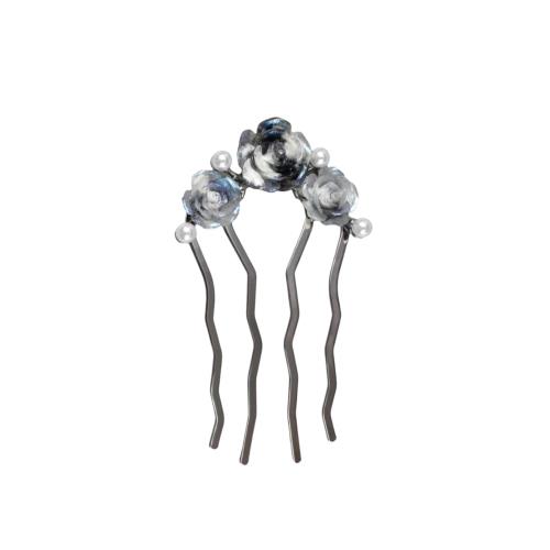 EZ PEACH 髪飾り パール ヘアコーム DE 夜会巻き らくちん かんたん ヘアアレンジ 初心者の方にお勧め 簡単ヘ 盛り髪 コーム 和装 普段使い 披露宴 二次会 成人式 卒業式 入学式 花嫁など (Black/バラ)