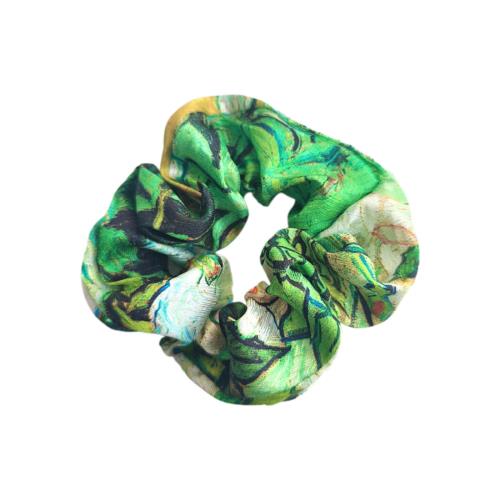 EZ PEACH シュシュ おしゃれ 大人 スクエア型 華やか 可愛い シュシュ 大きめ 髪ゴム ボリューム リボンシュシュ 髪飾り 蝶結び ヘアゴム 髪留め ヘアアクセサリー (ゴッホ レトロ調/白バラ)