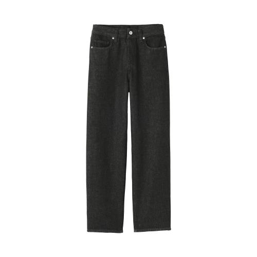 無印良品 婦人 木の実から作ったカポック混 デニムストレートパンツ 股下73.5 レディース BE1TSA5S 黒 婦人23 (58.5cm)