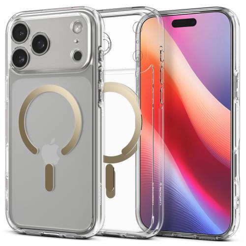 Spigen 創業18年の技術力 iPhone 17 Pro ケース MagSafe対応 クリア 透明 ストラップホール 米軍MIL規格 ウルトラ・ハイブリッド・マグフィット (クリア・ゴールド) ACS10068