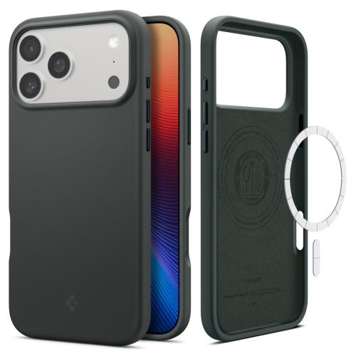 Spigen 創業18年の技術力 iPhone 17 Pro Max ケース MagSafe対応 シリコン素材 マグネット搭載 マット 耐衝撃 米軍MIL規格 シリコン・フィット・マグフィット (アビス・グリーン) ACS09903