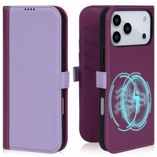 VISOUL iPhone 17 Pro Max 対応 ケース 手帳型 本革 アイフォン17 プロマックス 手帳型ケース MagSafe対応 スマホケース レザー カード収納 携帯カバー 横置きスタンド機能付き マグネット式 全面保護 柔軟なTPU素材 アイホン17 ProMax ラベンダー ・パープル
