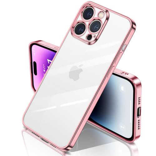 yakxixi ケース 用の iPhone 14 Pro ケース クリア 透明 カバー 耐衝撃 TPU 素材 メッキ枠 薄型 軽量 メッキ加工 ソフト 人気 (ローズゴールド)