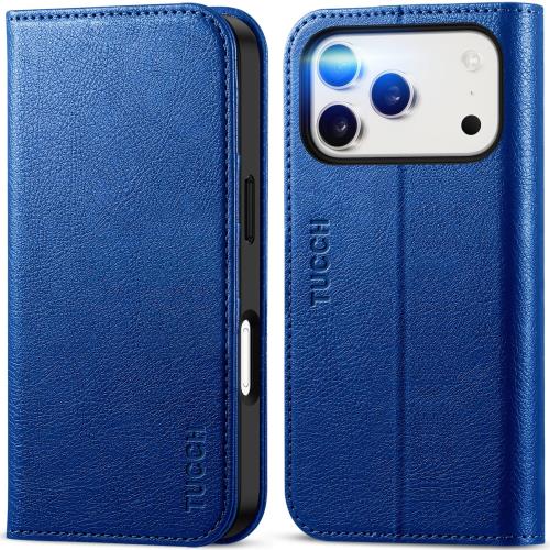 TUCCH iphone 17Pro 対応 ケース 手帳型 6.3インチ 3つカードスロット ストラップホール付き キックスタンド機能 RFIDブロッキング PU合皮 TPU素材 衝撃吸収 全面保護 アイホン17プロ対応 カバー 2025年発売 5G テクスチャー クラインブルー