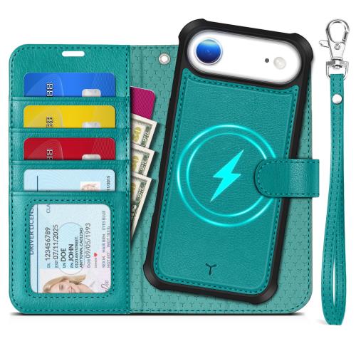 TUCCH iPhone Air 対応 ケース 手帳型 2 in 1 分離式 6.5インチ ストラップ付き 取り外し可 RFIDブロッキング 4つカードポケット 横置きスタンド機能 衝撃吸収 全面保護 PU合皮 あいふぉん Air 対応 携帯ケース 2025年発売 テクスチャー シアン