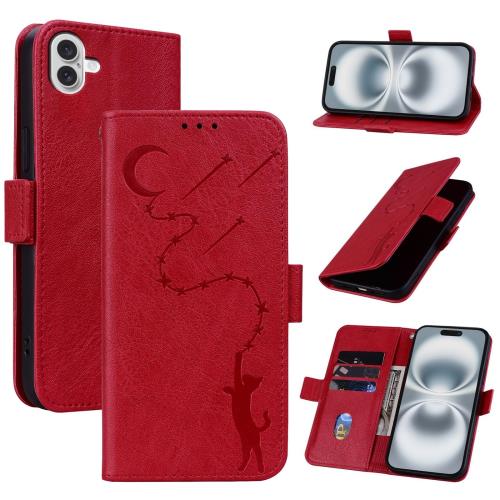 For iphone 17 ケース 手帳型 あいふおん17ケース 財布型 iphone17携帯カバー スタンド機能 アイフォン17 携帯ケース カード収納 いphone17 カバー 耐衝撃 あいほん17 カードケース レンズ保護 お洒落 PUレザー TPU スピーカーホール 軽量 かわいい おしゃれ 猫 星赤