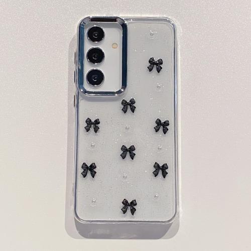 QLTYPRI 対応 Galaxy S23 ケース クリア シルバー ミニリボン おしゃれ 韓国 透明 可愛い 耐衝撃 (SC-51D / SCG19) スマホケース 立体 りぼん装飾 きらきら ギャラクシーS23 ケース 6.1インチ 対応 - ブラック