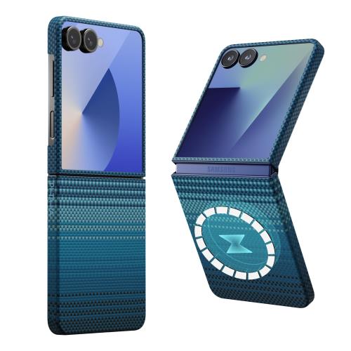 「PITAKA」Galaxy Z Flip7 ケース MagEZ Case 5 600Dアラミド繊維製 超極薄・超軽量 マグネット内蔵 高級なカーボン風 MagSafe ワイヤレス充電対応 超薄 耐衝撃 MagSafe対応 ミニマリスト シンプル デザイン (Flip7用Moonrise柄)