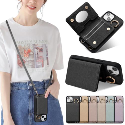 Sences (i)Phone 17 スマホケース 手帳型 ショルダー カード収納 肩掛け 斜めかけ ストラップ付き 落下防止 カード入れ 背面収納 お財布付 ポケット付き 鏡付き