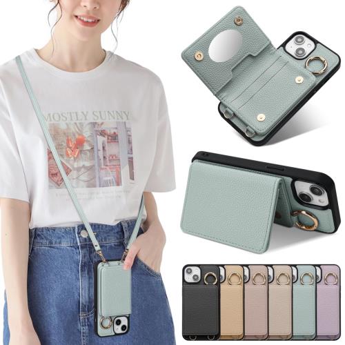 Sences (i)Phone 17 スマホケース 手帳型 ショルダー カード収納 肩掛け 斜めかけ ストラップ付き 落下防止 カード入れ 背面収納 お財布付 ポケット付き 鏡付き