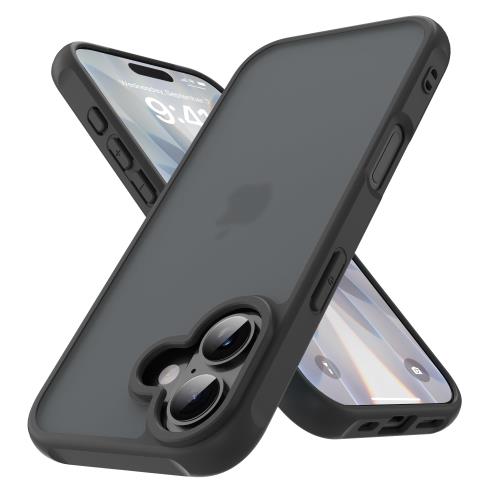 PinLiSheng iPhone 17 ケース マット感 半透明 耐衝撃 スマホケース アイホン 17 滑り止め 指紋防止 米軍MIL規格 黄変防止 ストラップホール付き ワイヤレス充電対応 6.3 インチブラック_B