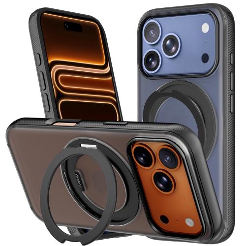 ORANGA iPhone 17 Pro 用ケース 360度回転できるスタンド 多機能一体 縦横両対応 マグネット搭載 MagSafe対応 薄型 半透明 指紋防止 米軍MIL規格耐衝撃 リング マット感 黄変防止 ブラック