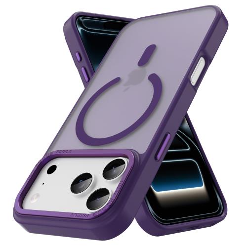 乐天商城 - PinLiSheng iPhone 17 Pro MagSafe対応 ケース マット 半透明 金属ボタン 耐衝撃 肌に優しい触感 指紋防止 米軍MIL規格 黄変防止 ストラップホール付き スマホケース(パープル, iPhone 17 Pro)