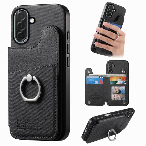 For galaxy a36 5g ケース 手帳型 ギャラクシーa36 ケース リング付き samsung galaxy a36 5g スマホケース 背面カード収納 galaxya36 カバー 財布型 a36 5g SC-54F カバー カメラ保護 スタンド機能 PUレザー RFIDブロッキング 360°回転 TPU全面保護ブラック