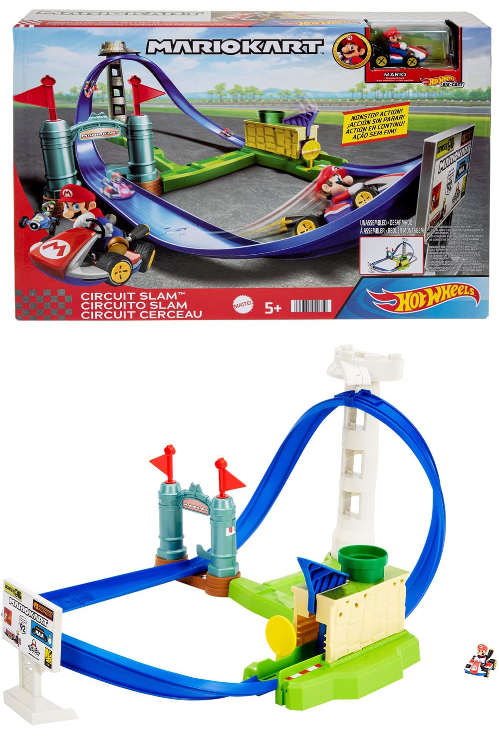 핫 휠 (Hot Wheels) 마리오 카트 서킷 코스 (마리오 카트 1 대 포함) 미니 카 플레이 세트 5 세 ~ 선물 HGK59