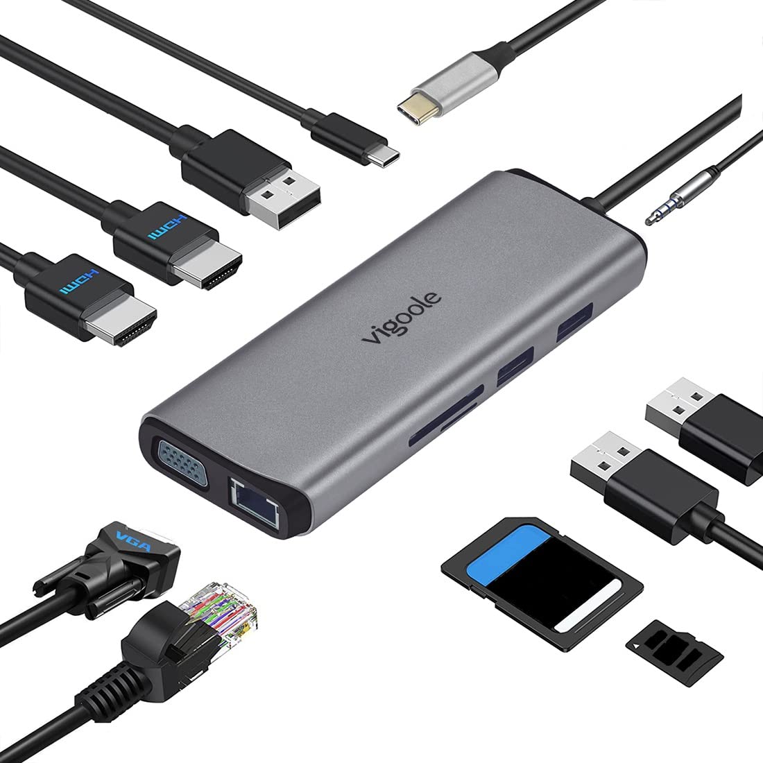 vigoole USB C ハブ 11-in-1 トリプルディスプレイUSB Type C ハブHDMI ドッキングステーション 変換ア..