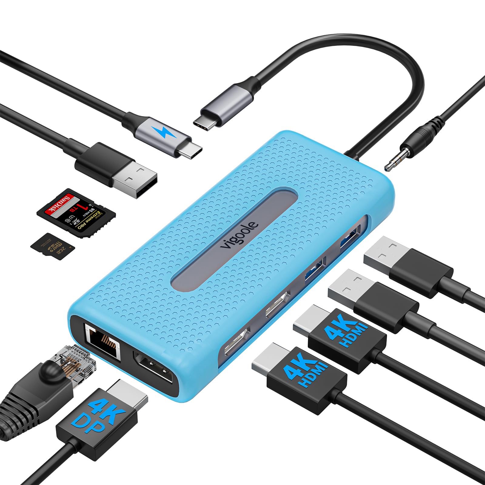 vigoole USB C ハブ 11-in-1 トリプルディスプレイUSB Type C ハブHDMI ドッキングステーション 変換ア..