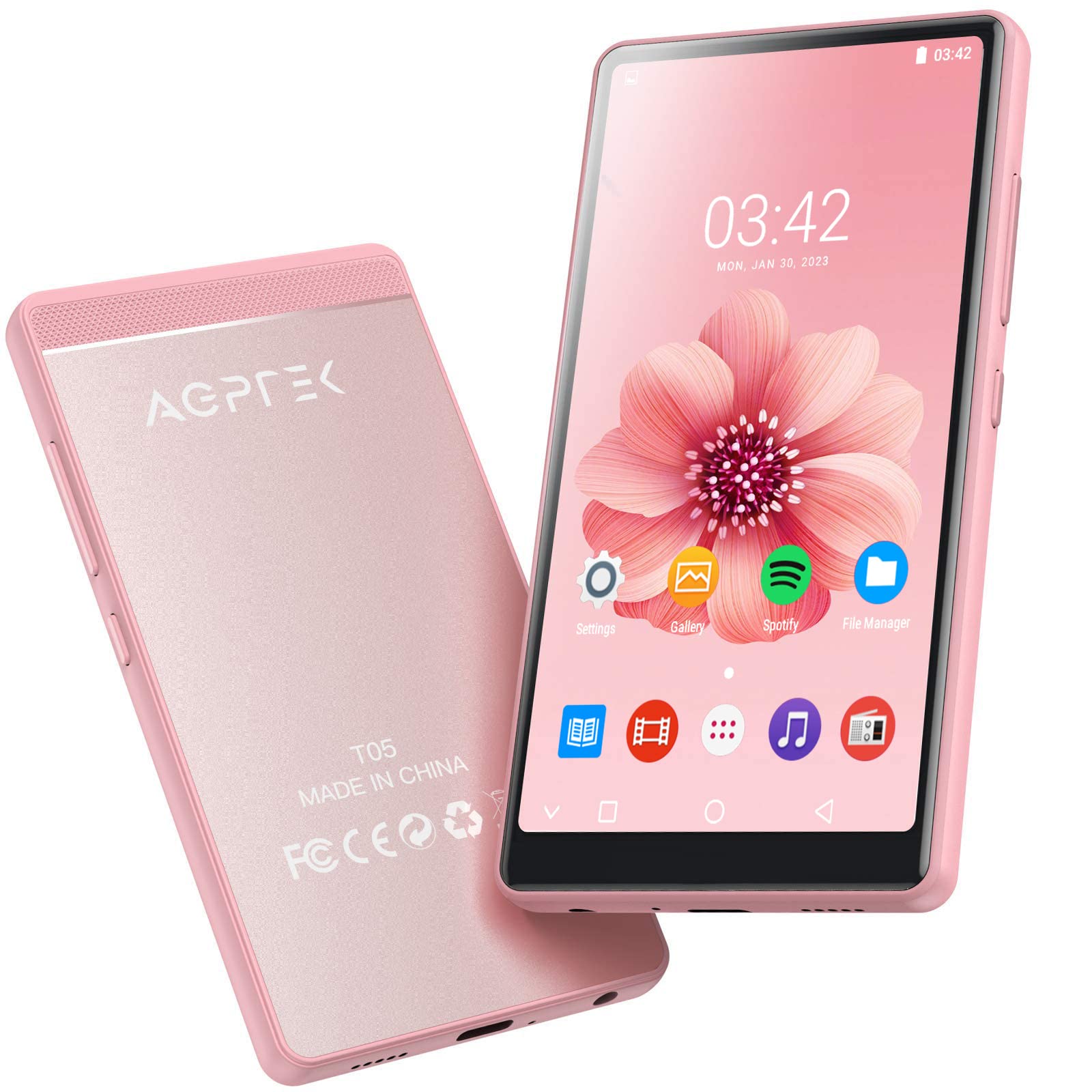 AGPTEK MP3プレーヤー AGPTEK MP3プレーヤー MP4プレーヤー 4インチHD大画面 タッチスクリーン Androidシステム Wi-Fi対応 Bluetooth4.0搭載 スピーカー内臓 8G type-c端子 多機能音楽プレーヤー デジタルオーディオプレーヤー 電子書籍リーダー 音楽 FMラジオ 録音 超軽量 ピンク プレゼント T05