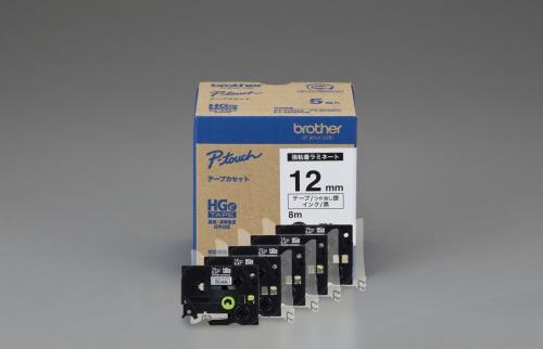 ブラザー工業 HGeテープ 強粘着ラミネートテープ(銀マット/黒字)12mm 長さ8m 5本パック  ...