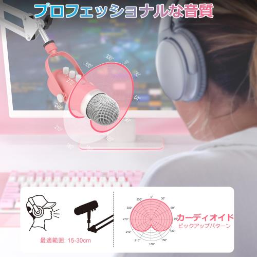 ZeaLSound USBマイクセット、コンデンサーマイク、PCマイク、アームスタンド付属、カーディオイド指向性、プラグアンドプレイ、ワンタッチミュート、エコー機能、ゲー