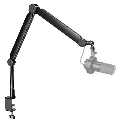 FIFINE ブームアーム マイクスタンド マイクアーム 卓上マイクスタンド 延長ポール付き 伸縮 折り畳み式 360度回転 角度調節可能 1/43/85/8変換ネジアダプター付き ケーブルマネージメント クランプ 耐荷重2kg ダイナミック コンデンサー マイク用 配信 ライブ カラオケ 収録