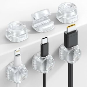 6個セット バネ式 ケーブルホルダー 固定 Lamicall : 太め ケーブル クリップ 壁 強力粘着 卓上 コード ホルダー USB 配線 止め まとめ 片手操作 引っ張り 車内 垂直 貼付 デスク 机 すっきり 収納 整理 ABS樹脂 type-c 充電ケーブル 電源コード lanケーブル マウスライン キ
