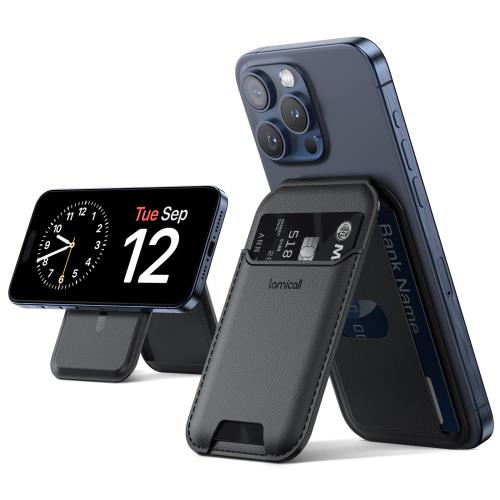 Rakuten - 2024新登場・重さ改良 Lamicall MagSafe対応 カード ケース スマホ スタンド : 3枚収納 magsafe 財布 マグセーフ ウォレット マグネット カード ホルダー カード収納 ヴィーガンレザー カード入れ 取り外し可能 角度調整 スタンド機能 財布 iPhone 15 15 Plus 15 pro 15 pro