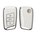 kwmobile 対応: VW 3-ボタン 車のキー (Keyless Go 対応機種のみ) キーケース - キーカバー 鍵カバー TPU 光沢仕上げ - 車鍵 耐衝撃 保護 白色 / シルバー