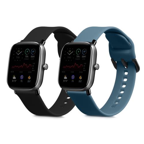 [kwmobile] 2x 交換ベルト 対応: Huami Amazfit GTS 4 Mini/GTS 2 Mini バンド - シリコンバンド ソフト TPU 耐久性 黒色/ブルーグレー