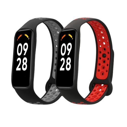 [kwmobile] 2x 交換ベルト 対応: Xiaomi Smart Band 8 Active バンド - シリコンバンド ソフト TPU 耐久性 黒色/赤色/黒色/グレー
