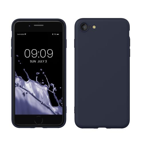 kwmobile スマホケース 対応: Apple iPhone SE (2022) / iPhone SE (2020) / iPhone 8 / iPhone 7 ケース - 極薄 TPU シリコン マイクロファイバー ブルーベリーの青