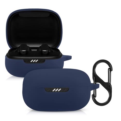 kwmobile イヤホンケース 対応: JBL Live Pro Plus ケース - ワイヤレスイヤホン シリコン 落下防止 紺色