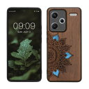 kwmobile スマホケース 対応: Xiaomi Redmi Note 13 Pro+ 5G / Redmi Note 13 Pro Plus 5G ケース - 携帯ケース TPUバンパー ナチュラル 木製 ライジングサン 螺鈿デザイン