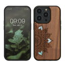 kwmobile スマホケース 対応: Apple iPhone 14 Pro ケース - 携帯ケース TPUバンパー ナチュラル 木製 ライジングサン 螺鈿デザイン