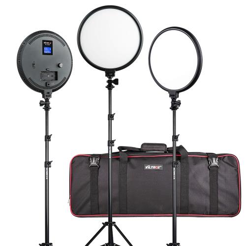VILTROX LEDビデオライト 10インチ 円形 撮影用ライト VL-500T 超薄型 二色温度 3300K～5600K CRI95+ ライト＋ライトスタンドキット 3セット
