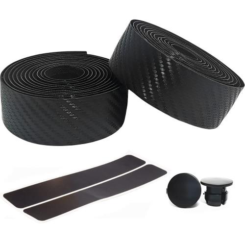 YINKE ハンドル バーテープ 自転車 ハンドル テープ 滑り止め EVA製 バーテープ ロード ドロップハンドルバーテープ ロードバイク エンドプラグ付き 左右セット（ブラック）