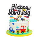 YINKE ケーキトッパー 誕生日 ケーキ飾り 車 ケーキピック ケーキ挿入カード Happy Birthday バースデー ケーキ 飾り 男の子 乗り物 ケー...