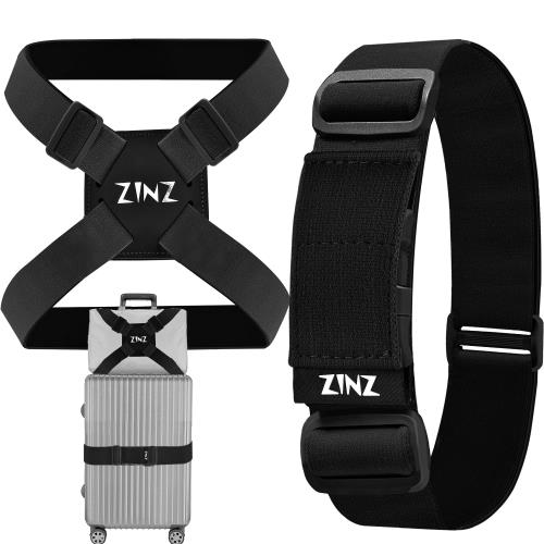 ZINZ 2 パックの弾性荷物ストラップとスーツケース バンジー、調節可能なバッグ ベルト トラベル アクセサリー -黒