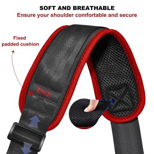 [ZINZ] ショルダーストラップ 75 インチバッグベルト、固定パッドとデュアルバランスバックル付き -黒赤エッジ