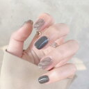 YINKE ネイル チップ 24枚入 ネイルチップ ショート ネイル用品 春夏 ラウンドチップ 人気 和風 シンプル おしゃれ ショート雰囲気色 花嫁ネイル 光沢 つけ爪 成人式 入学式 卒業式 結婚式 両面テープ ウッドスティック ネイルファイル付き (ブルーグレー)