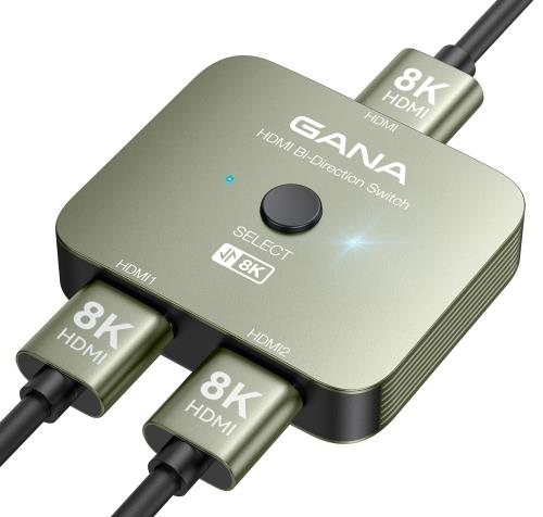 HDMI切替器 8k@60hz/4k@120hz HDMI分配器、GANA双方向 HDMIセレクター 1入力2出力/2入力1出力 手動 HDMI 2.1 切替器 電源付き Xbox PS5/4/3 DVDプレーヤーFire Stick適用