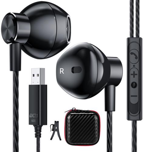 2024新登場イヤホン マイク USB 有線 2.5m長さ ミュート機能付き ps4/ps5/zoom/テレワーク/リモートワーク/web会議/在宅勤務/オンライン会議/pcパソコン用/ゲーミング用 インナーイヤー型 USB接続 ヘッドセット 通話可能 音量調整 ステレオイヤフォン ブラック