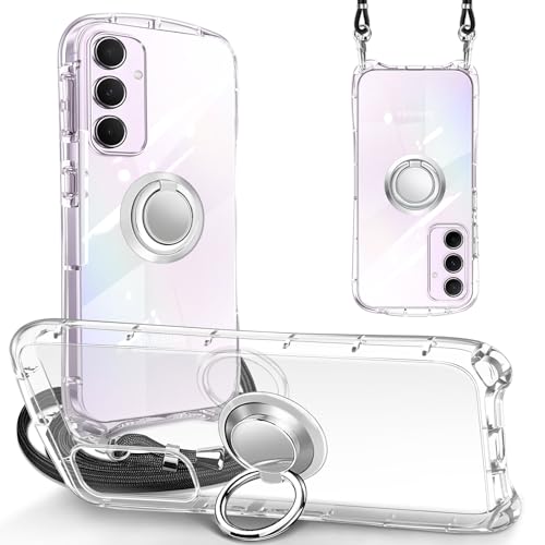 Samsung Galaxy A55 5G SC-53E ケース ショルダー ストラップ付 リング クリア ギャラクシー A55 カバー 透明 縄掛け 肩掛け 斜めかけ TPU 耐衝撃 スタンド機能 横置き マグネット式車載ホルダー 韓国 可愛い ギャラクシー A55 スマホケース