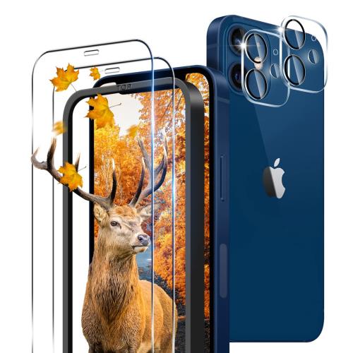 Rakuten - 2+2枚セット ガイド枠付き 用 iPhone 12 ガラスフィルム 2枚 アイフォン 12 フィルム + 2枚 カメラ保護フィルムセッ 日本旭硝子製 9H強度 対応 iPhone12 強化ガラス 3D Touch対応 いphone12 保護フィルム ケース 高透過率 厚さ0.26超薄型 飛散防止 高感度 耐衝撃 指紋・汚