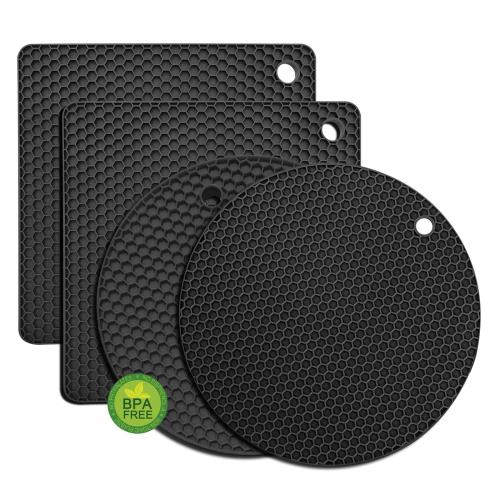 aninako 鍋敷き シリコン 4枚セット （四角2枚+円2枚）耐熱 滑り止め ダイニングテーブル保護 やけど防..