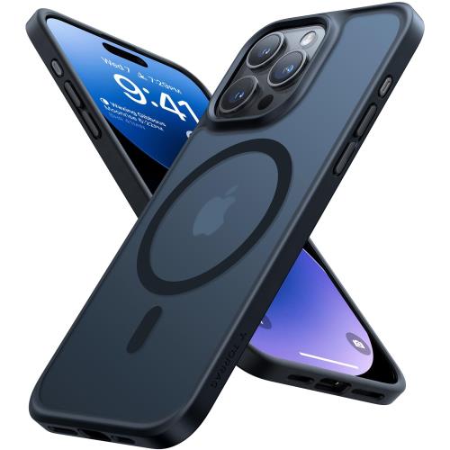 米軍規格・Magsafe対応TORRAS iPhone 15 pro 用 ケース 半透明 マグネット搭載 耐衝撃 マット感 黄ばみなし ストラップホール付き ワイアレス充電対応 Guardian-Mag ブラック