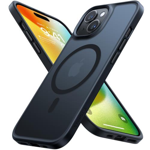 米軍規格・Magsafe対応TORRAS iPhone 15 用 ケース 耐衝撃 マグネット搭載 ワイヤレス対応 半透明 マット 黄ばみなし ストラップホール付き アイフォン 15 用 カバー Guardian-Mag ブラック